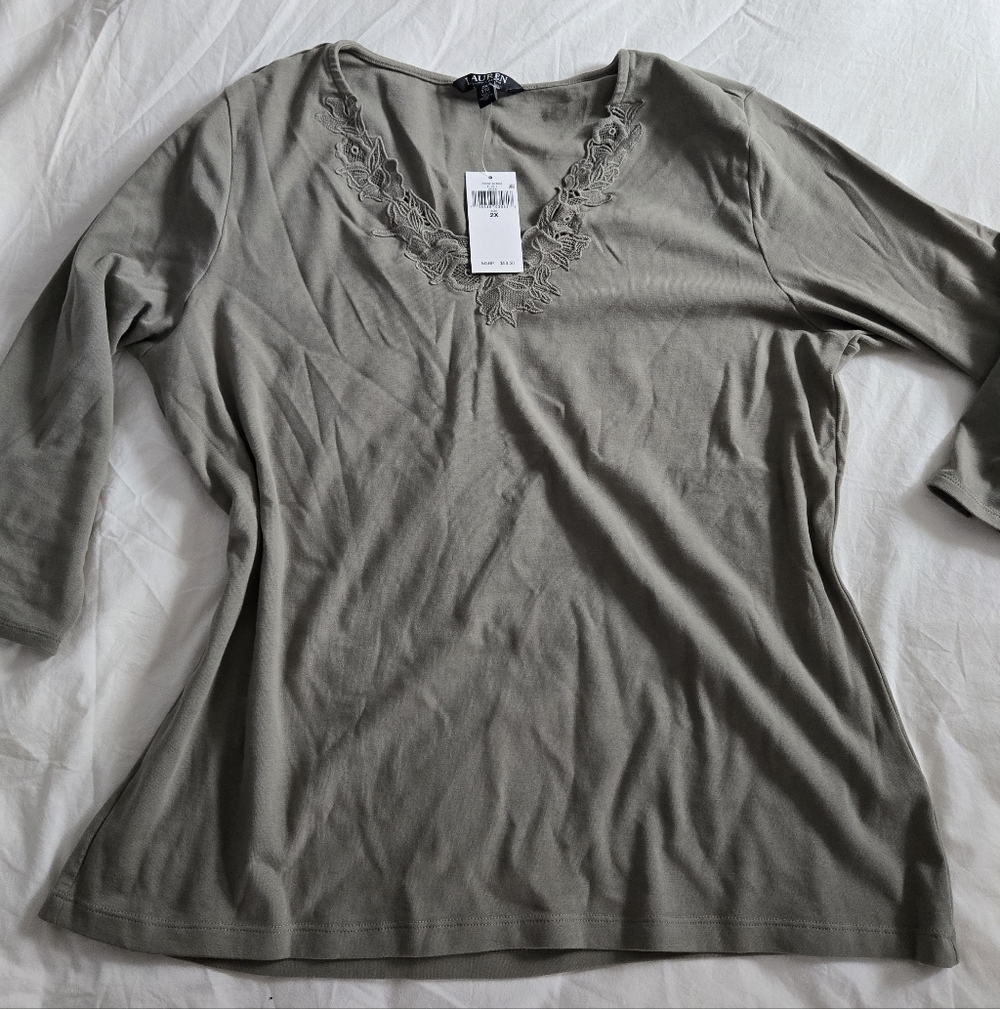 Ralph Lauren 3/4 Sleeve Lace Detail Top